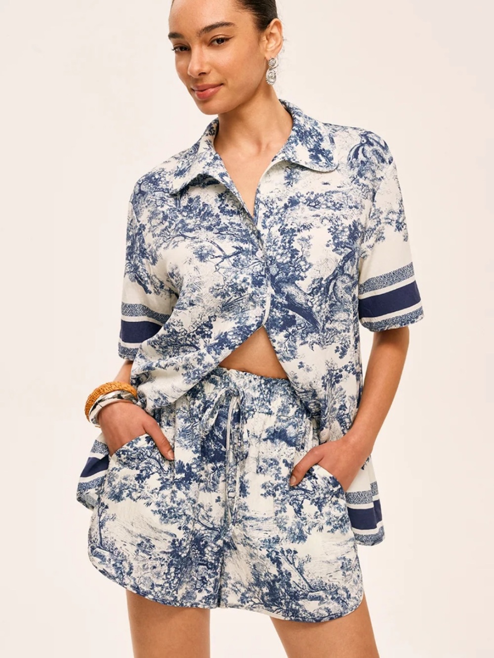 Commense Printed Contrast Trim Shorts Set